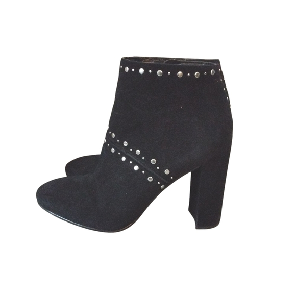 Sam Edelman Black Suede Ankle Boots Silver Studded Booties Size 8 - Picture 5 of 11